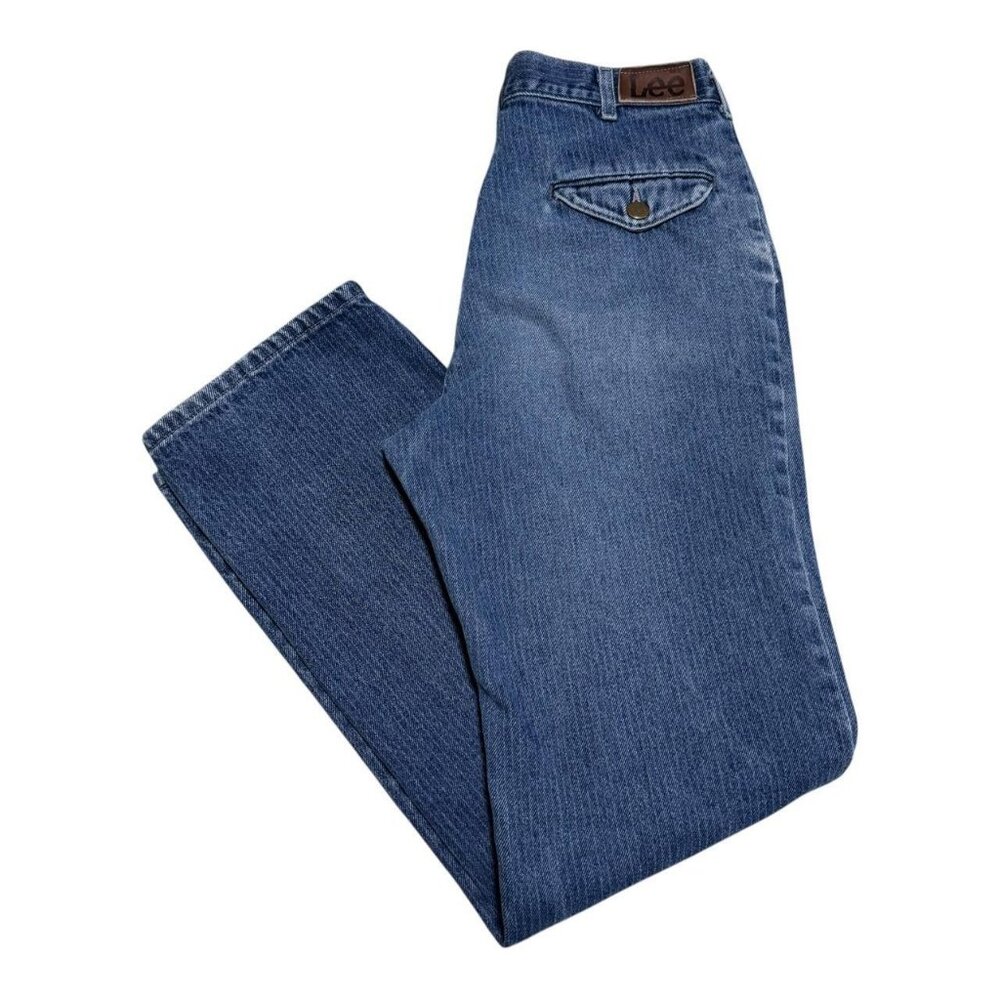 Vintage Lee‎ Pinstripe Blue Cotton Straight Leg Medium Wash Jeans Women's 28x30